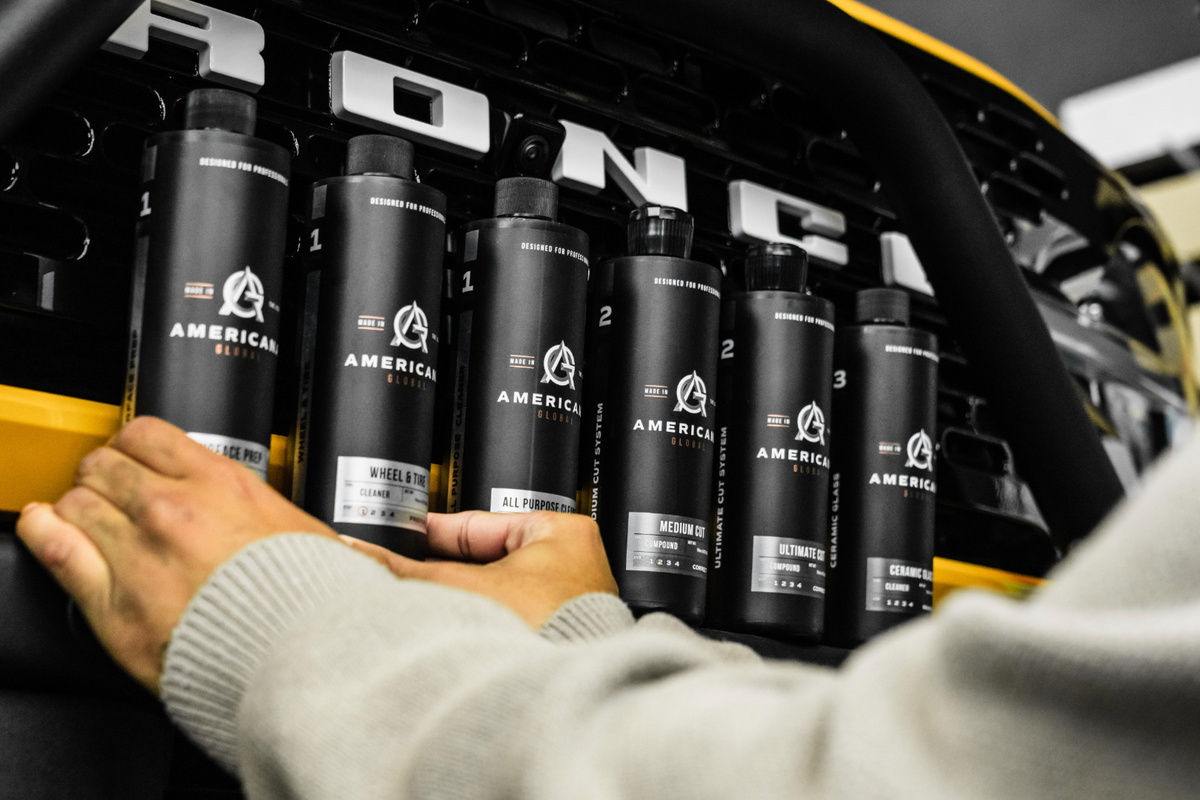 Americana Global car detailing products stored on a Ford Bronco