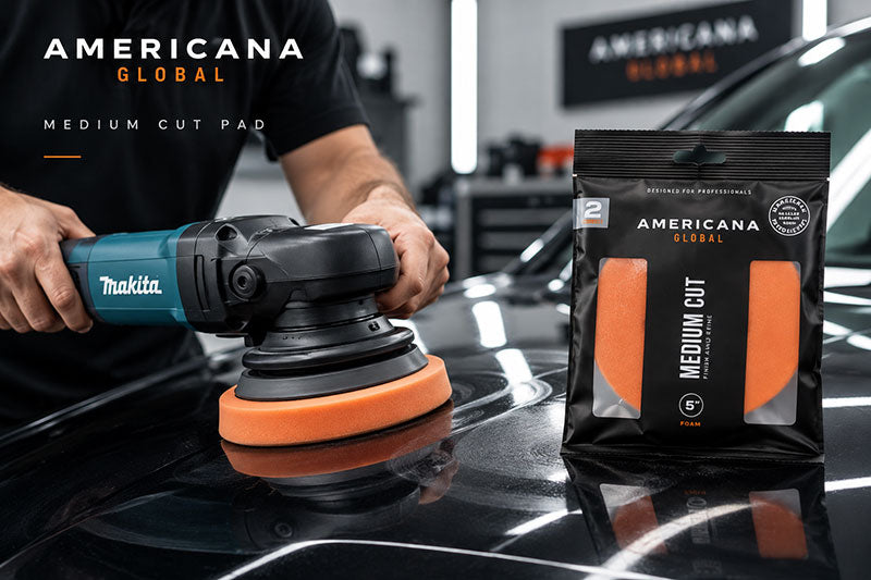 Polishing black paint with an Americana Global Medium Cut pad